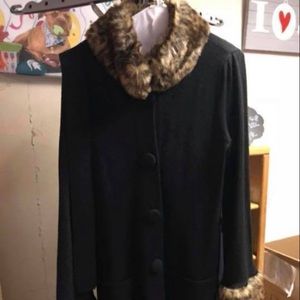 INC black sweater with leopard fur collar